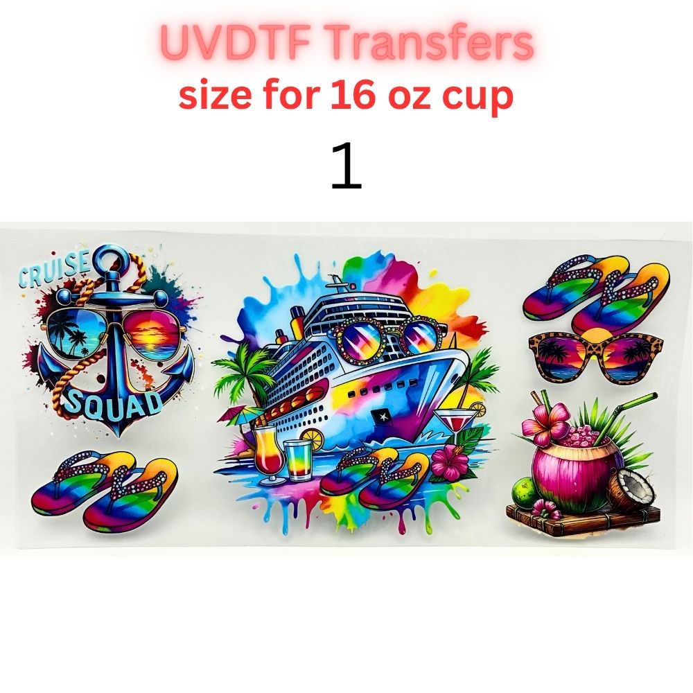 Summer Vacation UV DTF Cup Wraps | 16oz Tumbler Transfers | Beach, Cruise, Tropical, Sea Life & Floral Designs