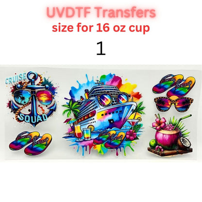 Summer Vacation UV DTF Cup Wraps | 16oz Tumbler Transfers | Beach, Cruise, Tropical, Sea Life & Floral Designs