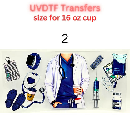 Nurse UVDTF Cup Wrap | Medical Tumbler Decal | Healthcare Scrubs Design | 16oz Glass Cup Transfer | Nurse Life Gift