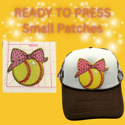 🟡 READY TO PRESS – Softball Small Patches | Hat Patches | Embroidered Patches