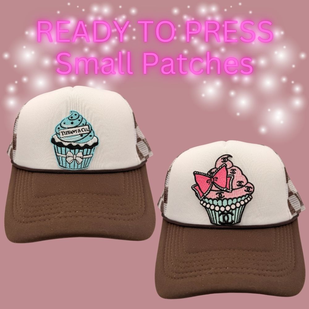 🍰 READY TO PRESS – Small Cupcake Patches (Blue Cupcake • Pink Cupcake)