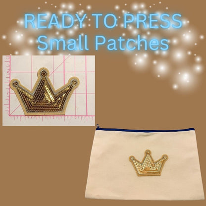 READY TO PRESS Sequin Crown Patches – Small Size