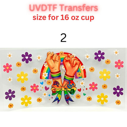 Rainbow Pride UVDTF Cup Wrap | Love & Equality Glass Cup Decal | Colorful Tumbler Wrap | 16oz Libbey Transfer