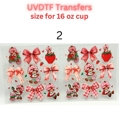 Cute Cartoon UV DTF Cup Wrap for 16oz Glass Can | Retro Strawberry, Farm Animals, Bear & Bird Drinkware Transfer