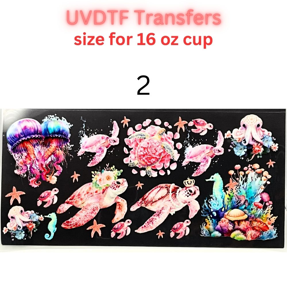 Sea Turtle UVDTF Cup Wrap | Ocean Animal Glass Cup Decal | Cute Marine Life Wrap | 16oz Libbey Glass Transfer