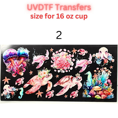 Sea Turtle UVDTF Cup Wrap | Ocean Animal Glass Cup Decal | Cute Marine Life Wrap | 16oz Libbey Glass Transfer