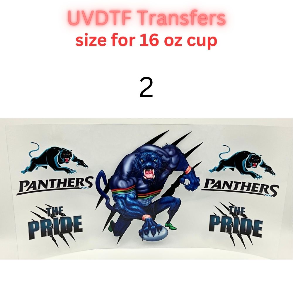 Panther Style Football UV DTF Wrap for 16oz Glass Can | Black Blue Sports Fan Cup Wrap | Game Day Tumbler Decal