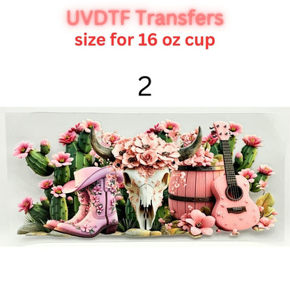 Western UVDTF Cup Wrap | Country Cowgirl Tumbler Decal | Floral Skull & Farmhouse Designs | 16oz Glass Cup Transfer