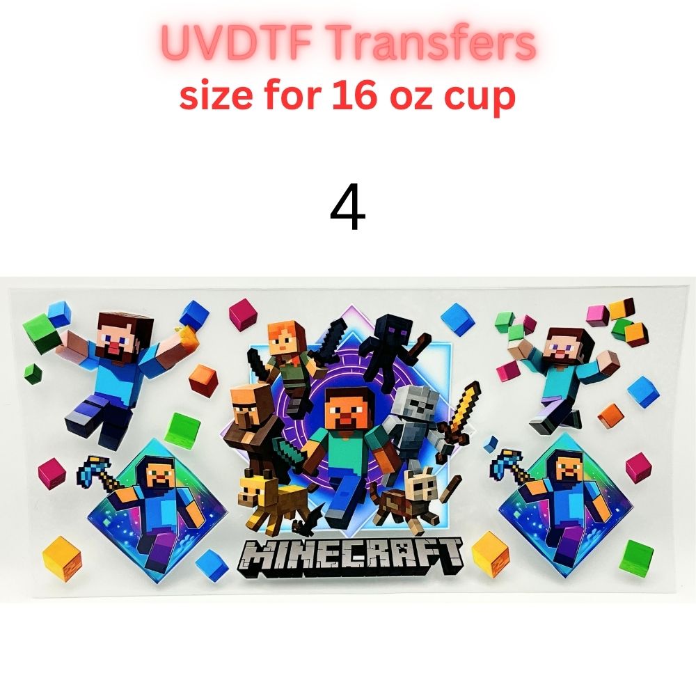 Block Adventure Game Inspired UV DTF Cup Wrap Decal for 16 oz Glass Can | Pixel Mining Theme Waterproof Transfer Sticker