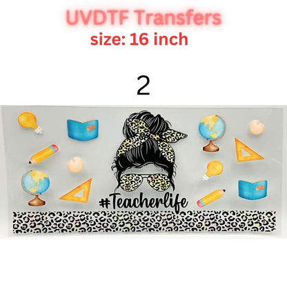 Teacher UVDTF Cup Wrap | 16oz Libbey Glass Transfer | Best Teacher Gift | School Tumbler Decal | Teacher Life Wrap
