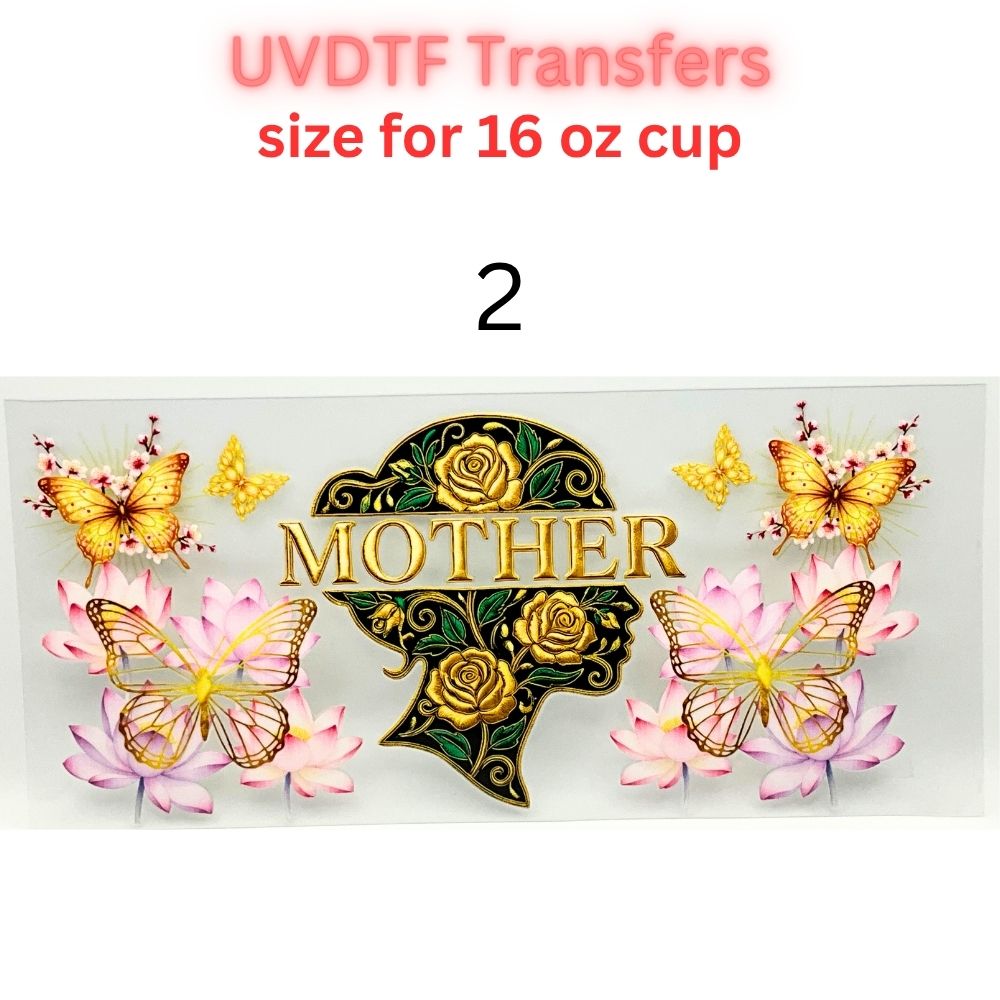 Mother UVDTF Cup Wrap | Mama Floral Tumbler Decal | Mom Gift Transfer | 16oz Glass Cup Wrap | Butterfly Flower Design