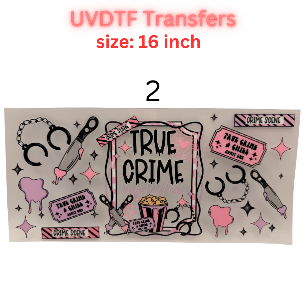 True Crime Inspired UVDTF Transfers | 16 Inch Wraps | Crime Scene Aesthetic Designs | Cup Wrap Bundle