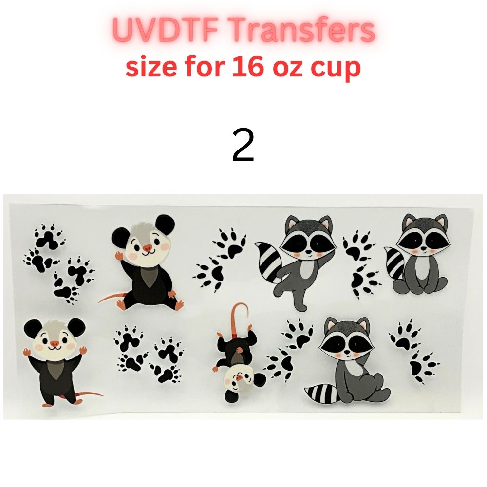 UVDTF Cup Wrap Transfers for 16oz Glass | Cute Wildlife Animal Wraps | Panda & Raccoon Designs | Ready to Apply Decals