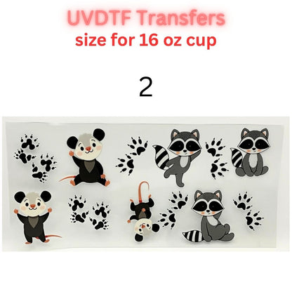 UVDTF Cup Wrap Transfers for 16oz Glass | Cute Wildlife Animal Wraps | Panda & Raccoon Designs | Ready to Apply Decals