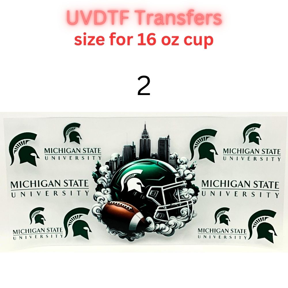 UVDTF Football Cup Wraps for 16oz Glass | College-Inspired Sports Designs | Helmet & City Theme Wraps | Ready to Apply Decals
