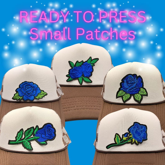💙🌹 Ready to Press Small Patches – Blue Rose Embroidered Hat Patches
