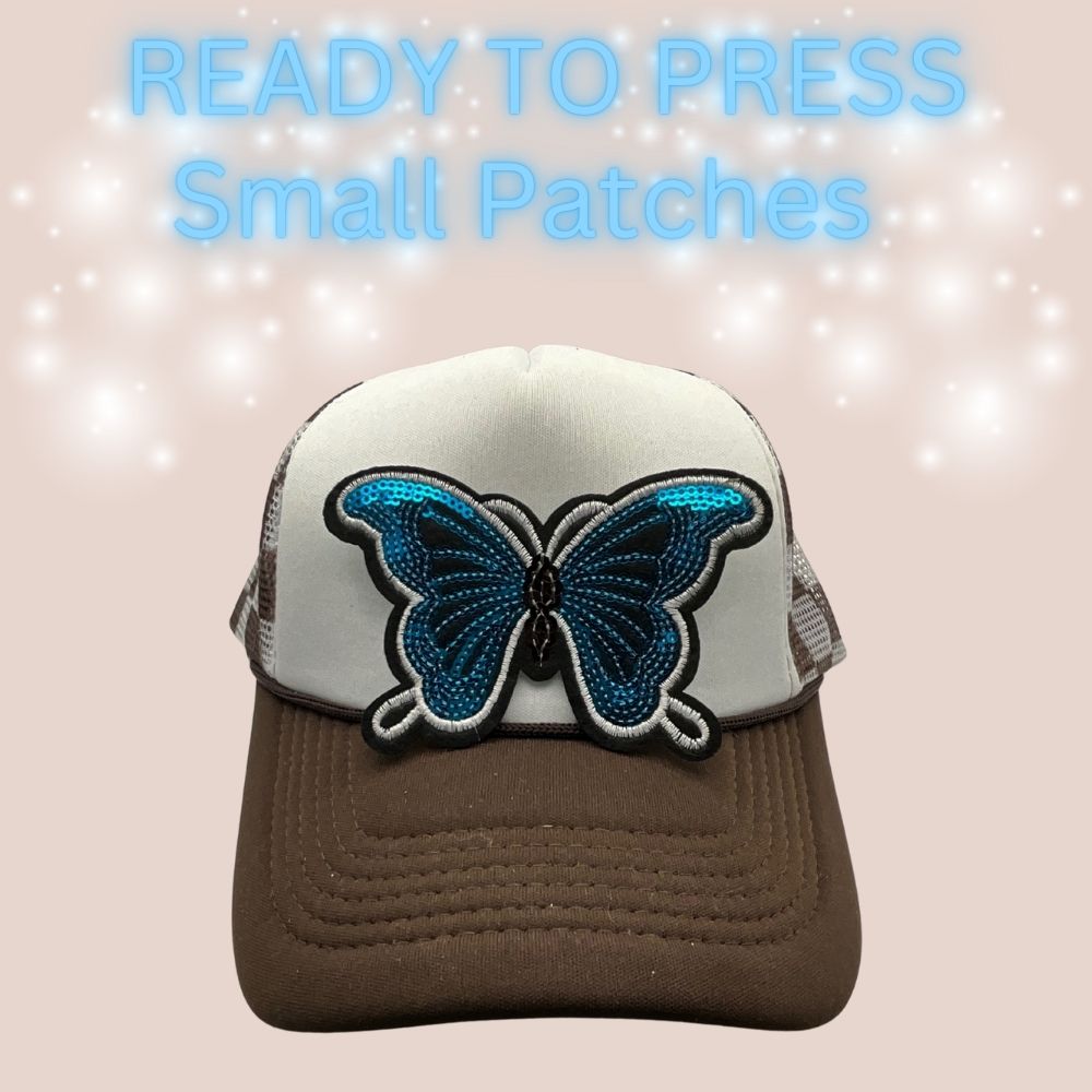 Ready to Press Sequin Butterfly Patches | Small Embroidered Butterfly Heat Transfer Patches for Hats & Apparel