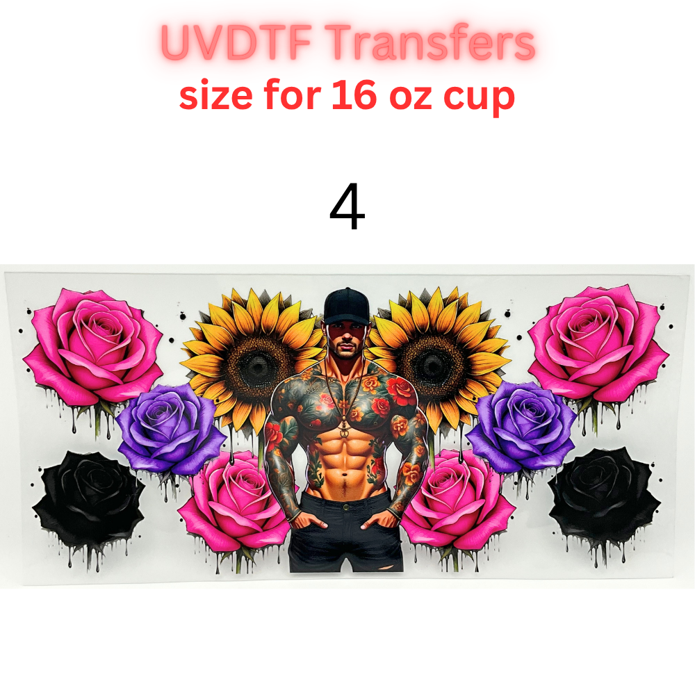 Tattooed Cowboy UV DTF Cup Wrap | Western Floral Glass Can Decal | 16 oz Cup Transfer | Waterproof Permanent Sticker