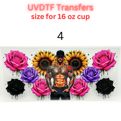 Tattooed Cowboy UV DTF Cup Wrap | Western Floral Glass Can Decal | 16 oz Cup Transfer | Waterproof Permanent Sticker