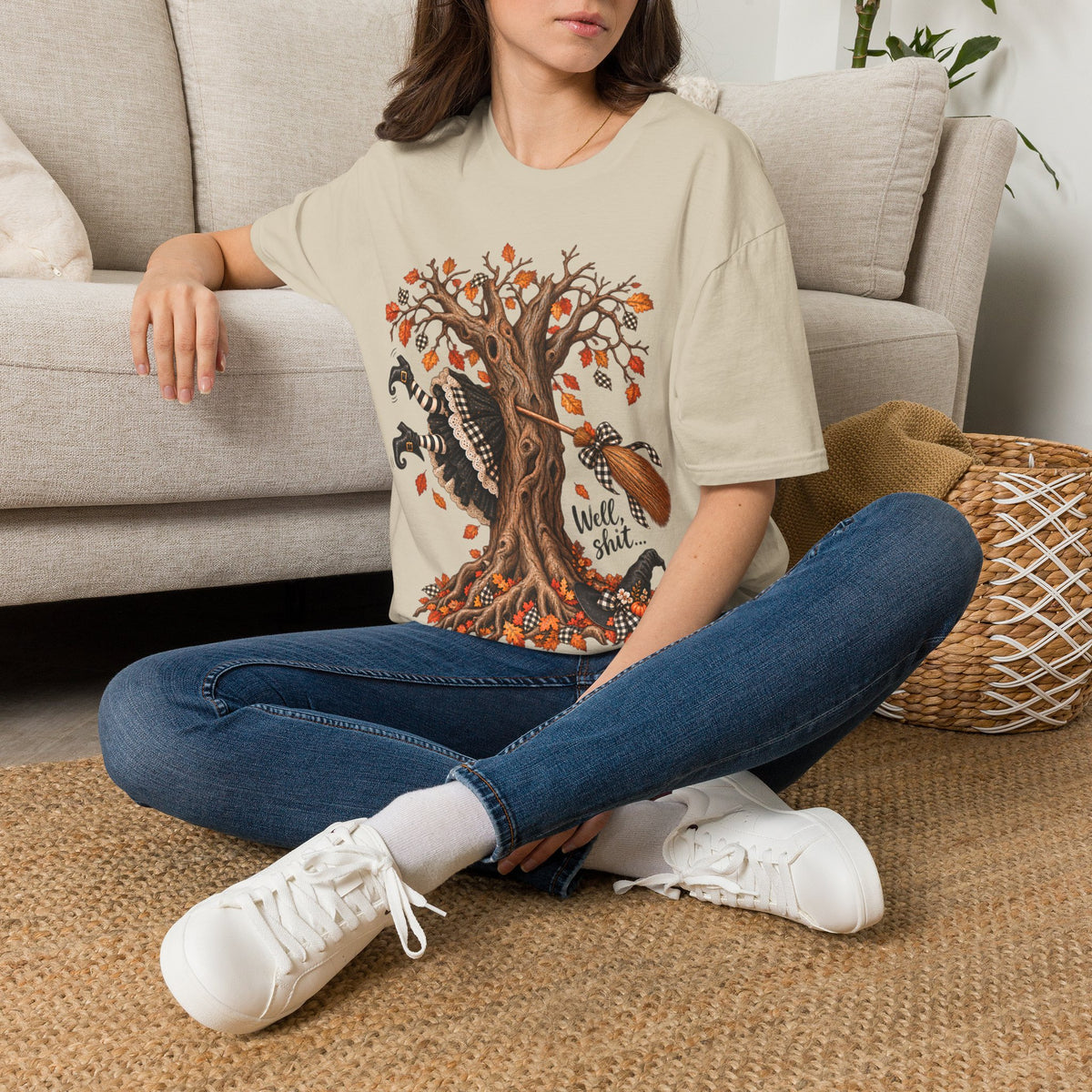 Fall Witch T-Shirt — 'Well, Shit' Halloween Tree Design