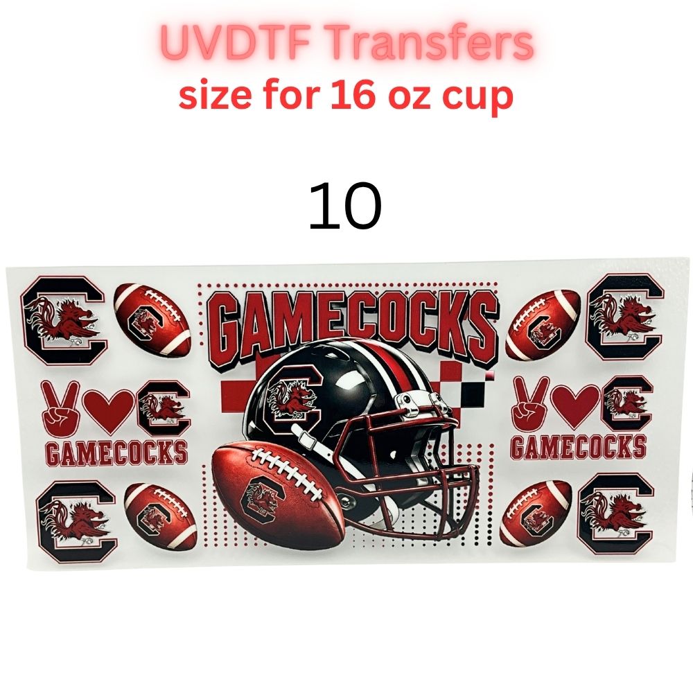 Garnet & Black Football-Themed UV DTF Cup Wrap Decals | 16 oz Cup Transfers | Mascot-Inspired Sports Designs | Waterproof Tumbler Stickers