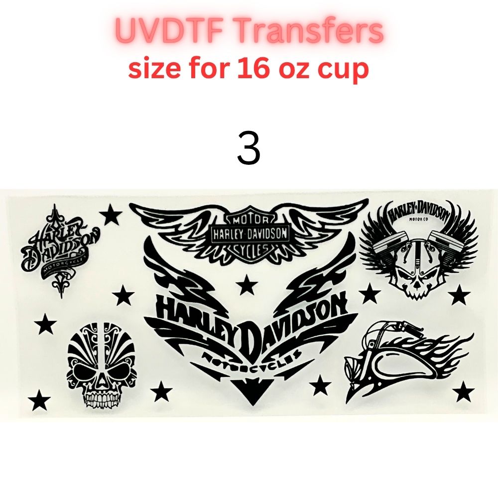 Motorcycle UVDTF Cup Wrap | Biker Skull Tumbler Decal | Vintage Chopper Design | 16oz Glass Cup Transfer | Retro Rider Theme