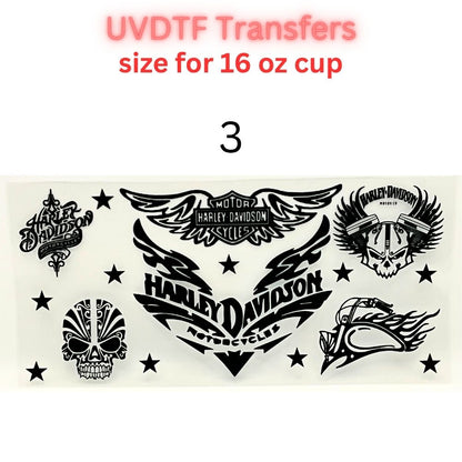 Motorcycle UVDTF Cup Wrap | Biker Skull Tumbler Decal | Vintage Chopper Design | 16oz Glass Cup Transfer | Retro Rider Theme