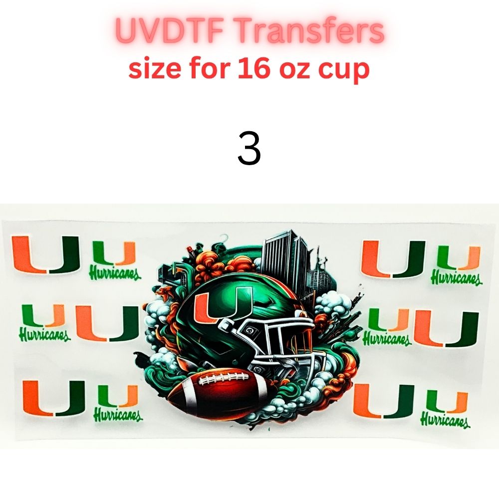 UVDTF Football Cup Wraps for 16oz Glass | College-Inspired Sports Designs | Helmet & City Theme Wraps | Ready to Apply Decals
