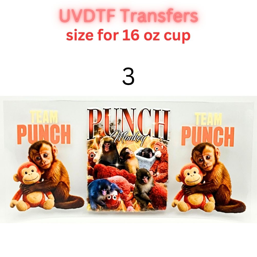 Cute Monkey UVDTF Cup Wrap | Plush Animal Tumbler Decal | Kawaii Cartoon Wrap | 16oz Glass Cup Transfer