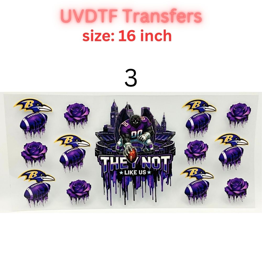 Football Team Color UVDTF Cup Wrap | 16oz Libbey Glass Transfer | Game Day Tumbler Decal | Purple Gold Black Blue Sports Wrap