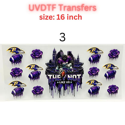 Football Team Color UVDTF Cup Wrap | 16oz Libbey Glass Transfer | Game Day Tumbler Decal | Purple Gold Black Blue Sports Wrap