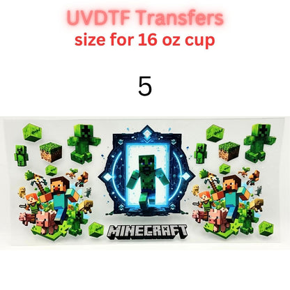 Block Adventure Game Inspired UV DTF Cup Wrap Decal for 16 oz Glass Can | Pixel Mining Theme Waterproof Transfer Sticker