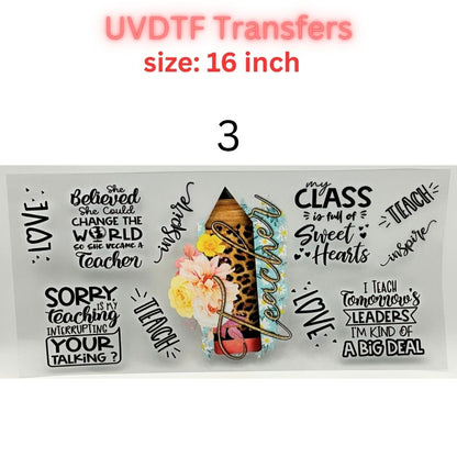 Teacher UVDTF Cup Wrap | 16oz Libbey Glass Transfer | Best Teacher Gift | School Tumbler Decal | Teacher Life Wrap
