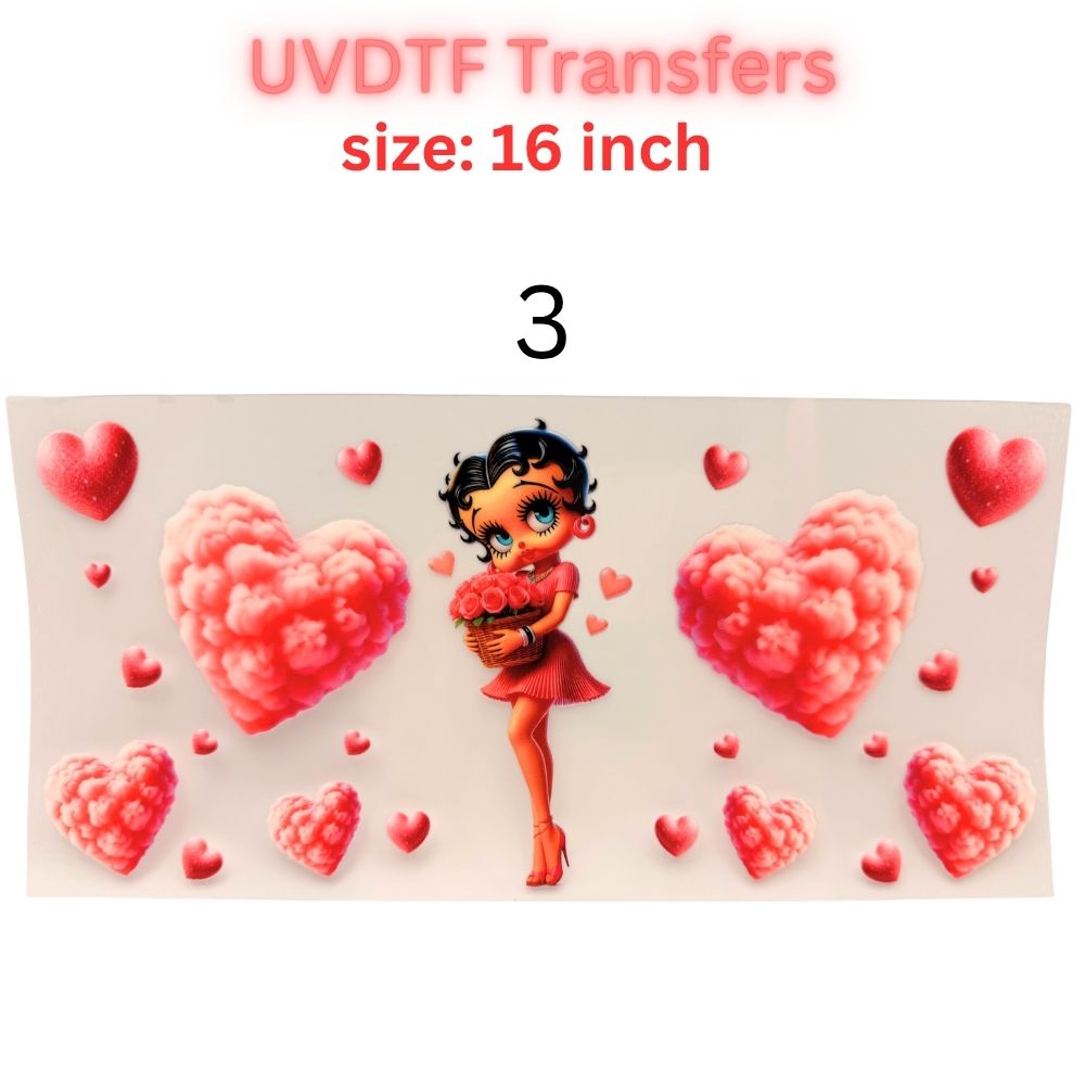 Retro Pin-Up Girl UVDTF Cup Wrap | Cute Heart Aesthetic 16oz Libbey Wrap | Valentine Coquette Tumbler Transfer | Girly Cartoon Decal