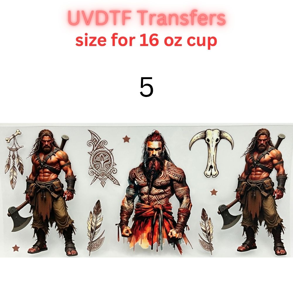 Nordic Warrior UV DTF Transfer | Viking Inspired Cup Wrap | 16 oz Glass Can Decal | Waterproof Permanent Sticker