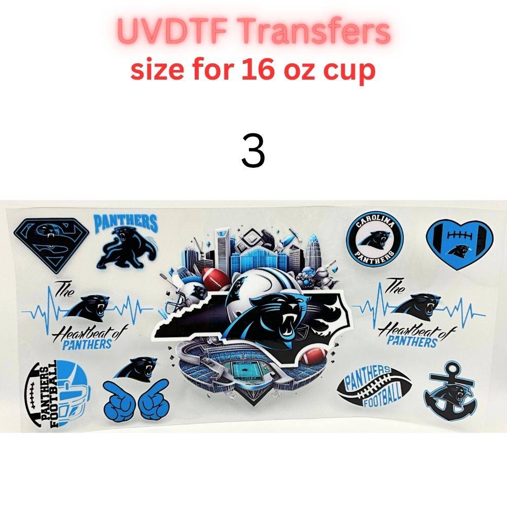 Panther Style Football UV DTF Wrap for 16oz Glass Can | Black Blue Sports Fan Cup Wrap | Game Day Tumbler Decal