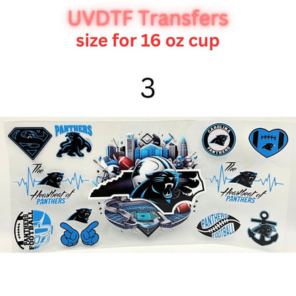 Panther Style Football UV DTF Wrap for 16oz Glass Can | Black Blue Sports Fan Cup Wrap | Game Day Tumbler Decal