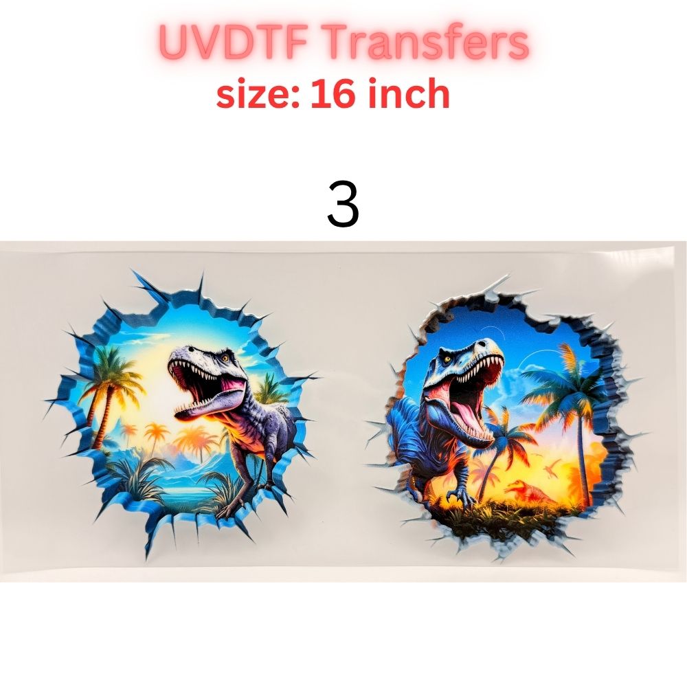 Realistic Dinosaur UVDTF Cup Wrap | T-Rex Breakthrough Design 16oz Libbey Glass Wrap | Jurassic Style Tumbler Transfer | Dino Lover Decal