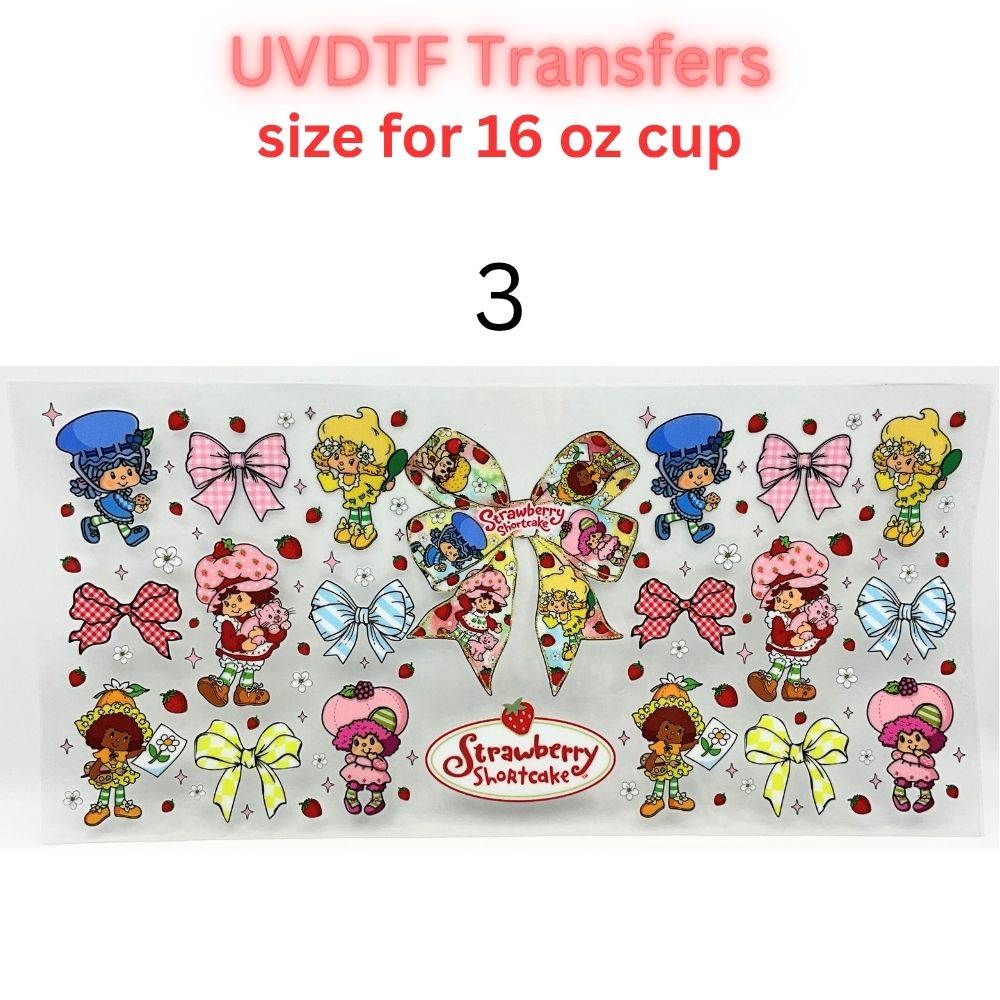 Cute Cartoon UV DTF Cup Wrap for 16oz Glass Can | Retro Strawberry, Farm Animals, Bear & Bird Drinkware Transfer
