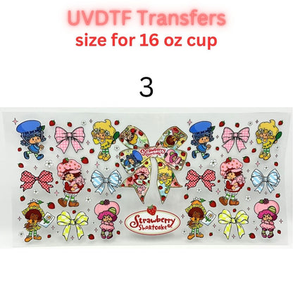 Cute Cartoon UV DTF Cup Wrap for 16oz Glass Can | Retro Strawberry, Farm Animals, Bear & Bird Drinkware Transfer