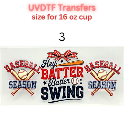 Baseball UVDTF Cup Wrap | Sports Glass Cup Decal | Game Day Tumbler Wrap | 16oz Libbey Glass Transfer