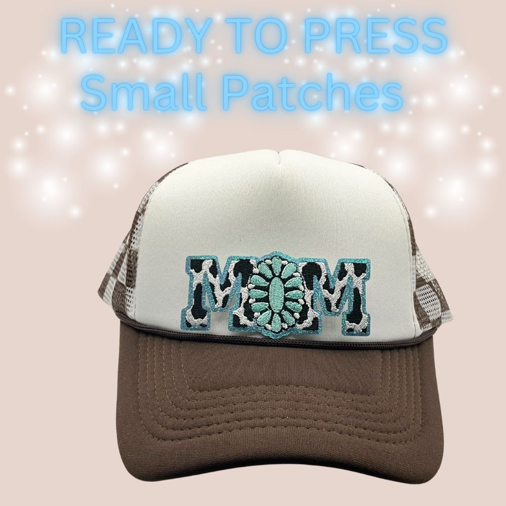Ready-To-Press Small Embroidered Patches | Western Cow, Cross, Bow & MOM Patch | Hat & Apparel Heat Press Patch