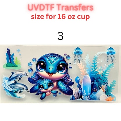 Ocean UVDTF Cup Wrap | Sea Turtle Dolphin Tumbler Decal | Beach Summer Coastal Designs | 16oz Glass Cup Transfer