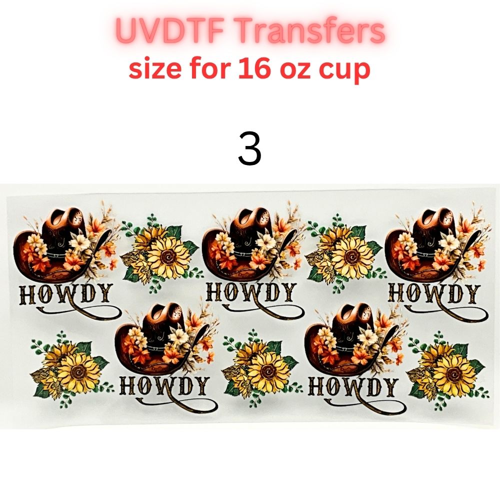 Western UVDTF Cup Wrap | Country Cowgirl Tumbler Decal | Floral Skull & Farmhouse Designs | 16oz Glass Cup Transfer