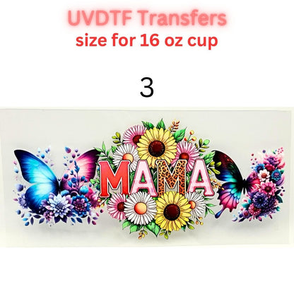 Mother UVDTF Cup Wrap | Mama Floral Tumbler Decal | Mom Gift Transfer | 16oz Glass Cup Wrap | Butterfly Flower Design