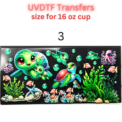 Sea Turtle UVDTF Cup Wrap | Ocean Animal Glass Cup Decal | Cute Marine Life Wrap | 16oz Libbey Glass Transfer