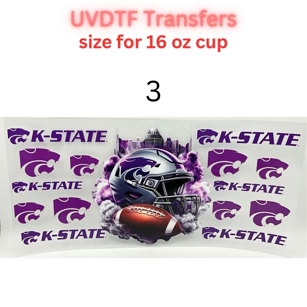 College Style Football UV DTF Wrap for 16oz Glass Can | Blue Yellow Purple Red Sports Fan Cup Wrap | Game Day Tumbler Decal