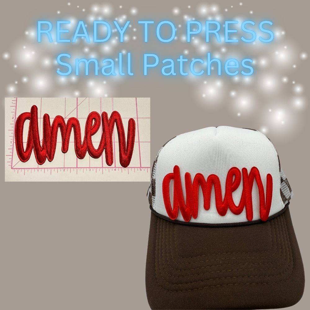 ✨ READY TO PRESS — “Amen” Small Patches (Trucker Hat Patches) ✨