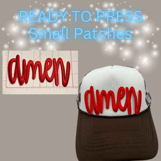 ✨ READY TO PRESS — “Amen” Small Patches (Trucker Hat Patches) ✨