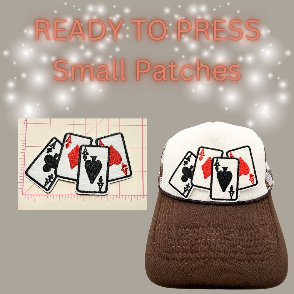 READY TO PRESS Small Patches – Heart, Spade, Clubs, Diamonds & Vegas Designs | Hat Patches | Embroidery Iron-On Patch | Trucker Hat Accessories